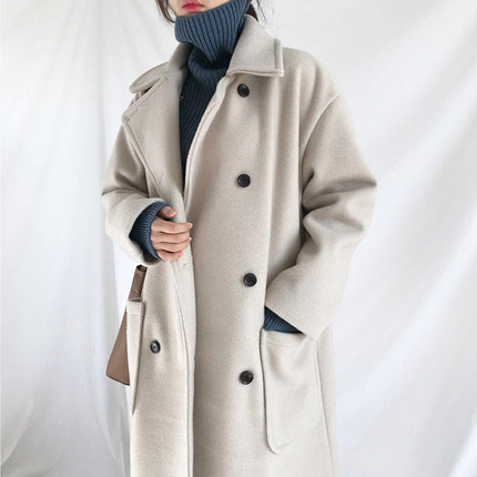 韩版宽松长款毛呢外套