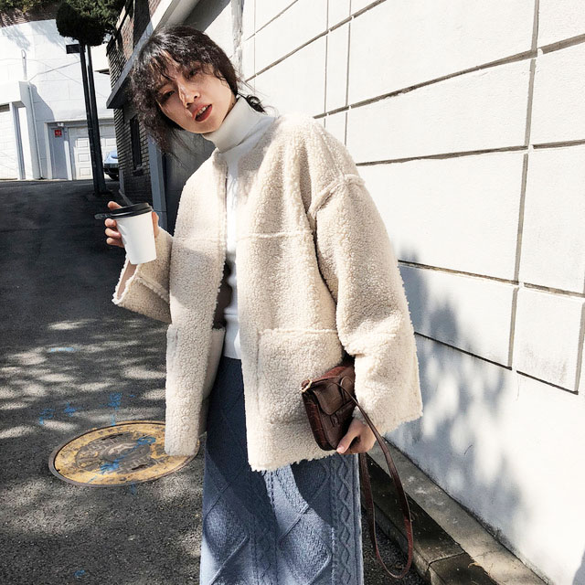 JHXC chic羊羔毛皮毛一体外套