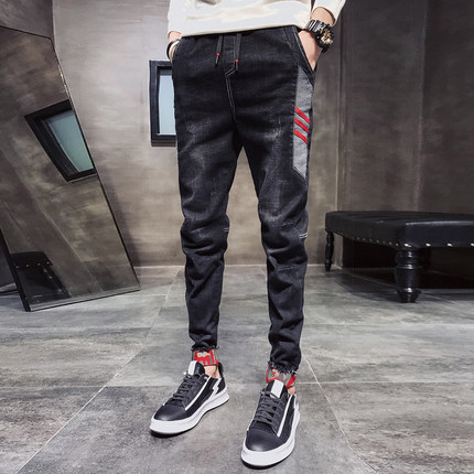 弹力修身加绒牛仔裤