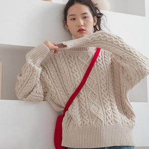 复古麻花高领毛衣