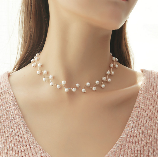 日韩国珍珠项链女锁骨链