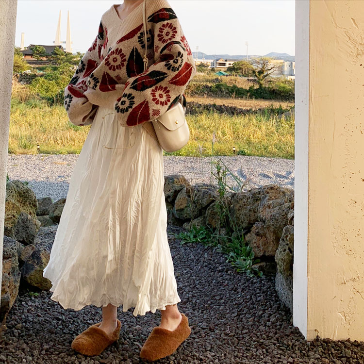 高腰褶皱仙气大裙摆半身裙