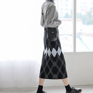 秋冬针织奶茶格子裙