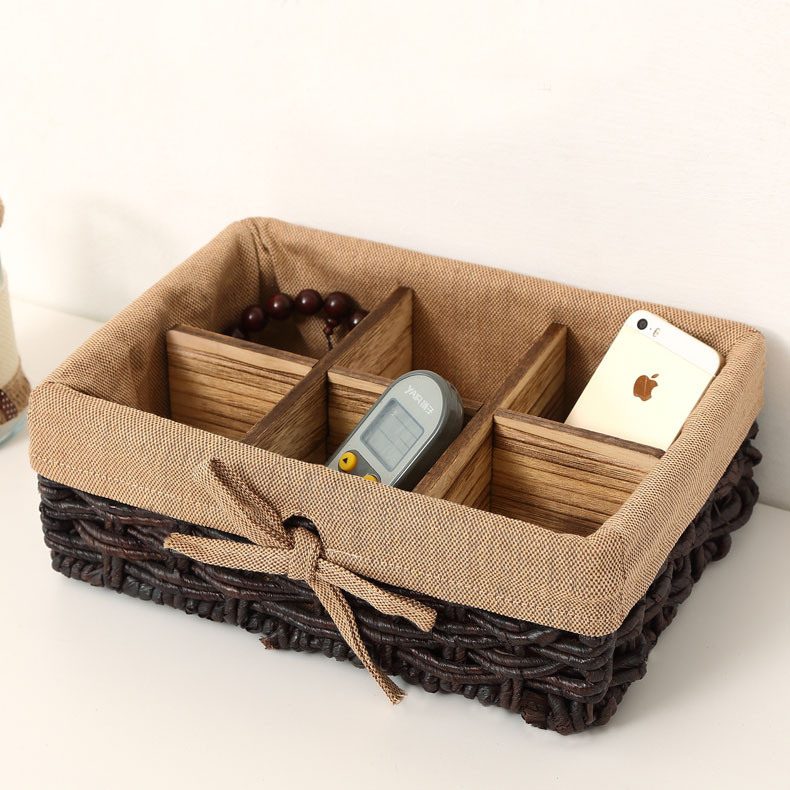 布艺桌面藤编收纳篮