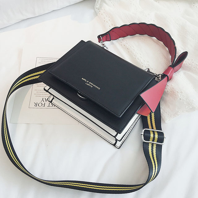 复古小香风宽肩带小方包