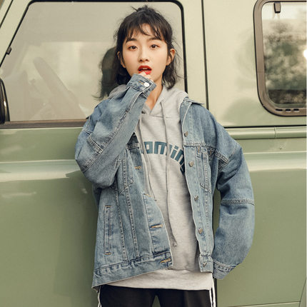 韩版复古宽松bf牛仔外套