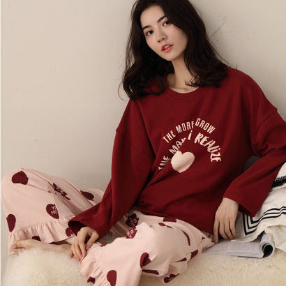 秋款长袖纯棉居服套装