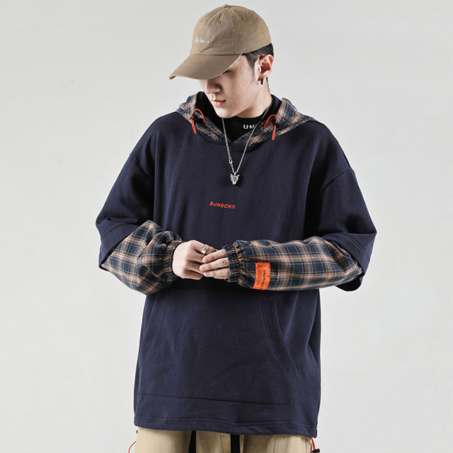 BJHG自制格子连帽卫衣