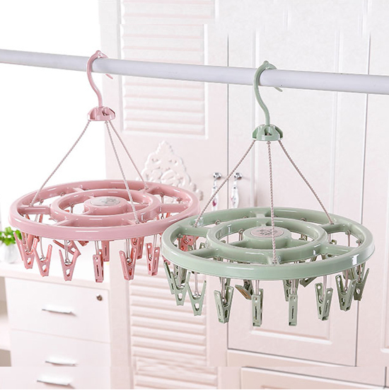 家用多功能圆盘多夹子折叠晾衣架