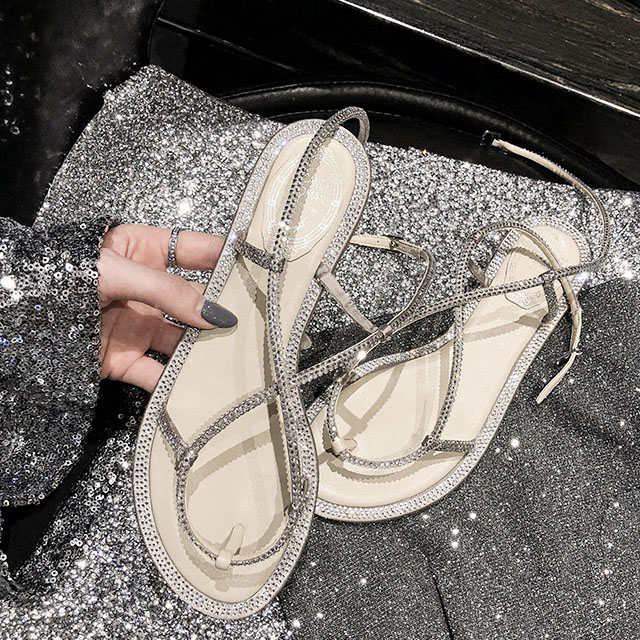 大叔家水钻蛇形缠绕凉鞋